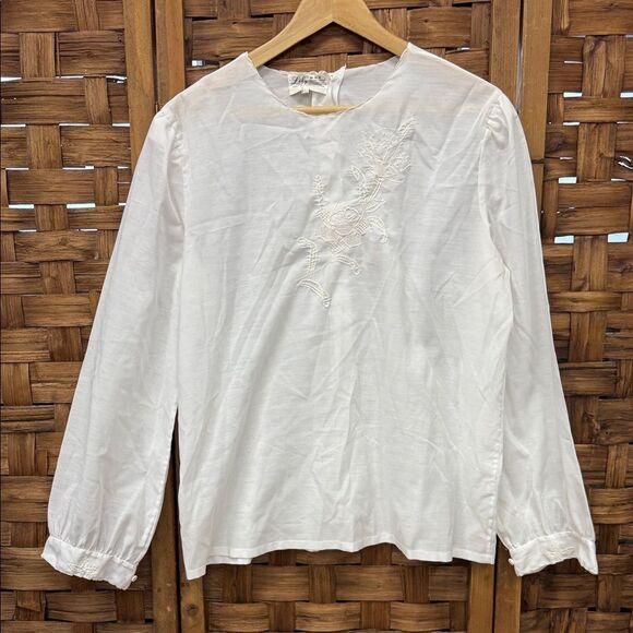 Lily Tops - White Long Sleeve Blouse with Embroidery